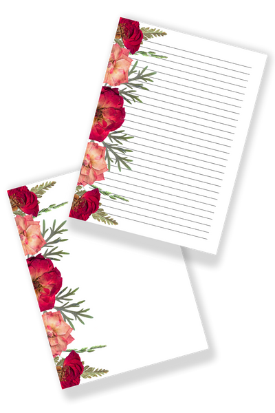 Luna Red and Pink Floral Stationery Set (2 pages)